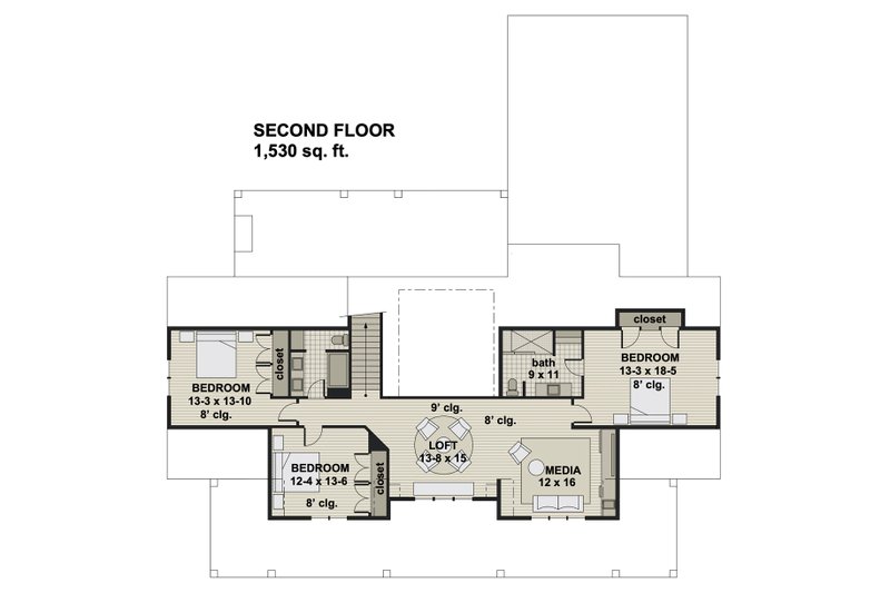 Architectural House Design - Floor Plan - Upper Floor for Farmhouse House Plan #51-1160 - 4 bed, 4 bath