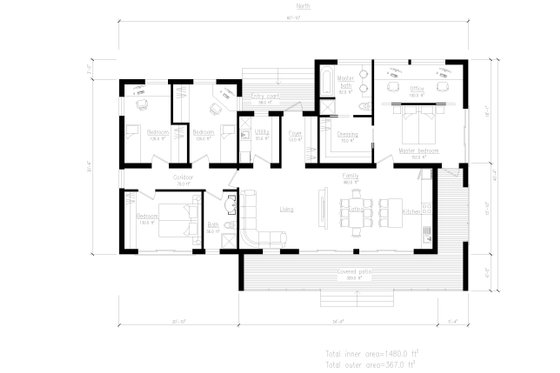 Floor Plan - Main Floor for Modern House Plan #549-12 - 4 bed, 2 bath