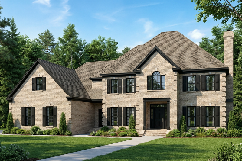 European Style House Plan - 4 Beds 5 Baths 4420 Sq/Ft Plan #17-2340 Exterior