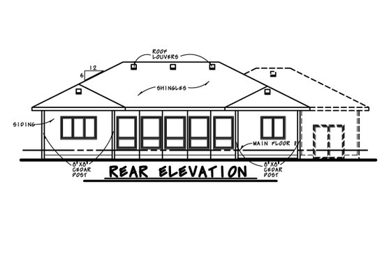 Exterior - Rear Elevation for European House Plan #20-2068 - 2 bed, 2 bath