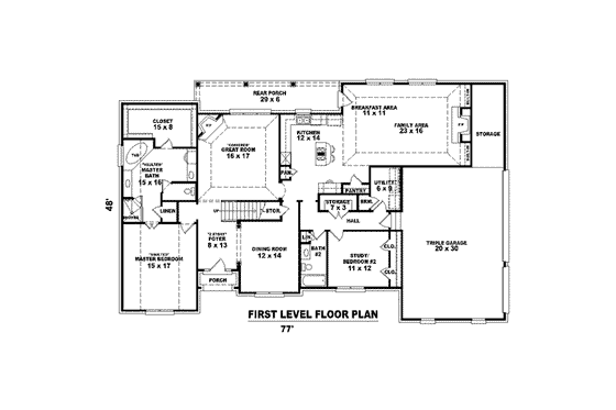 Floor Plan - Main Floor for Colonial House Plan #81-1581 - 3 bed, 3 bath