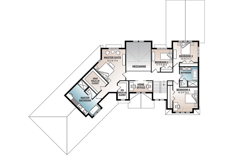 Architectural House Design - Floor Plan - Upper Floor for Traditional House Plan #23-2311 - 5 bed, 3 bath