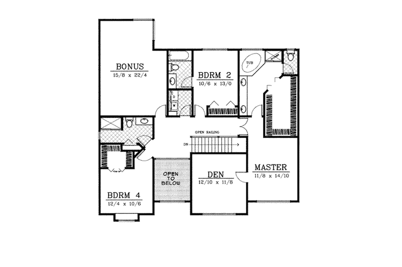 House Blueprint - Floor Plan - Upper Floor for Craftsman House Plan #99-209 - 4 bed, 3.5 bath