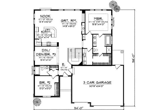 Floor Plan - Main Floor for European House Plan #70-706 - 3 bed, 2 bath