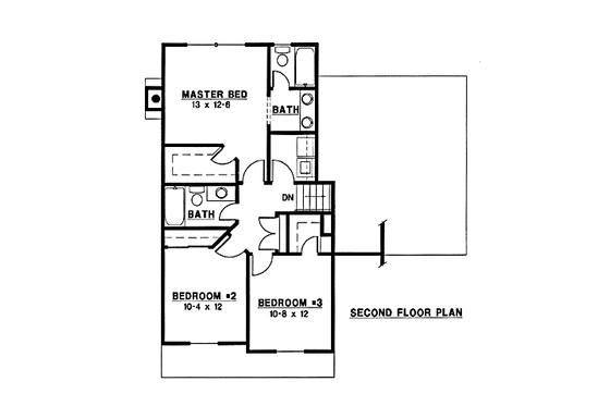 Floor Plan - Upper Floor for Traditional House Plan #67-142 - 3 bed, 2 bath