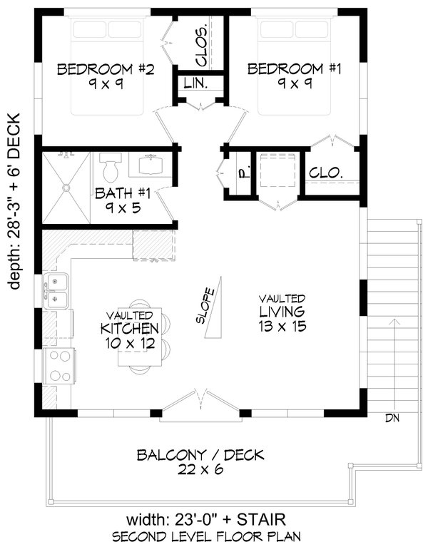Southern Floor Plan - Upper Floor Plan #932-1294
