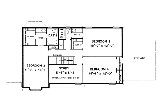 Floor Plan - Upper Floor for European House Plan #10-260 - 4 bed, 3.5 bath