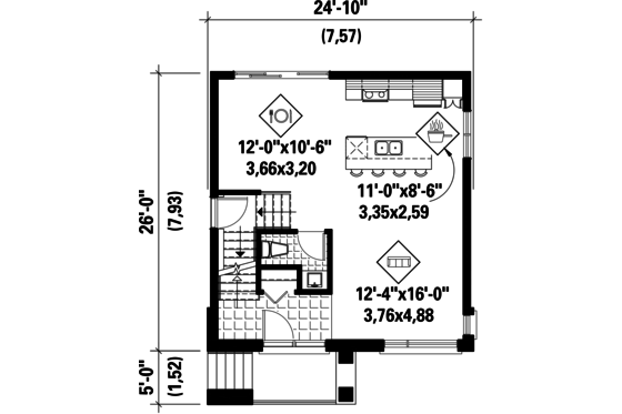 Floor Plan - Main Floor for Contemporary House Plan #25-4510 - 2 bed, 1 bath