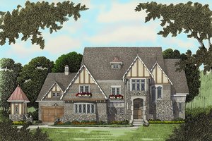 Exterior - Front Elevation 3 for Tudor House Plan #413-124 - 4 bed, 4 bath