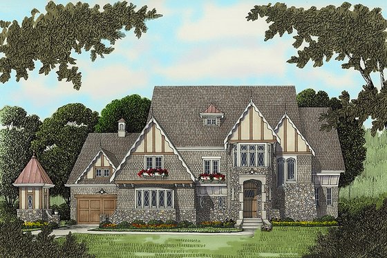 Exterior - Front Elevation 3 for Tudor House Plan #413-124 - 4 bed, 4 bath