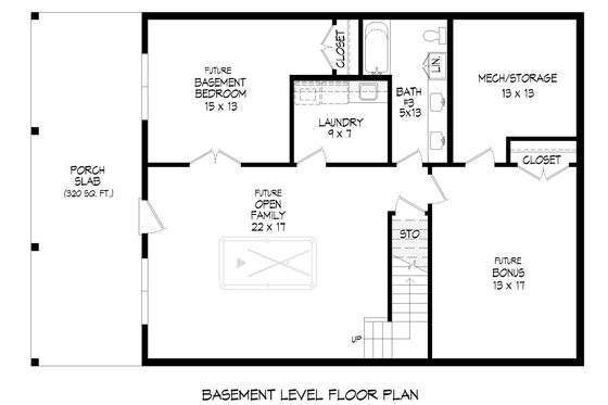 Floor Plan - Lower Floor for Southern House Plan #932-898 - 4 bed, 2.5 bath