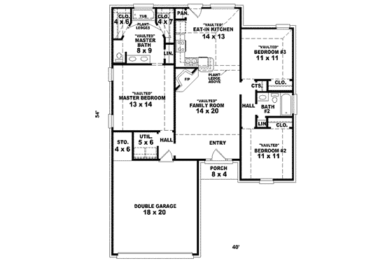Floor Plan - Main Floor for Traditional House Plan #81-701 - 3 bed, 2 bath