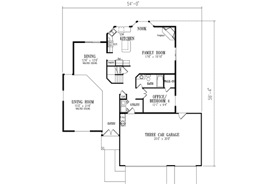 Floor Plan - Main Floor for Adobe / Southwestern House Plan #1-537 - 4 bed, 3 bath