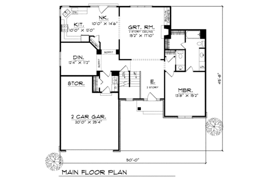 Floor Plan - Main Floor for Traditional House Plan #70-283 - 3 bed, 2.5 bath