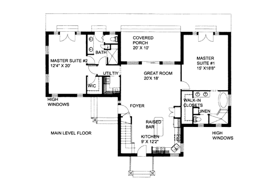 Floor Plan - Main Floor for Bungalow House Plan #117-609 - 2 bed, 2 bath
