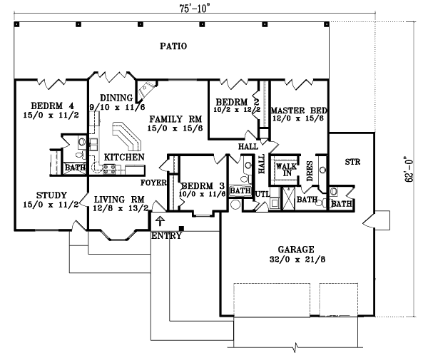Architectural House Design - Adobe / Southwestern Floor Plan - Main Floor Plan #1-1396