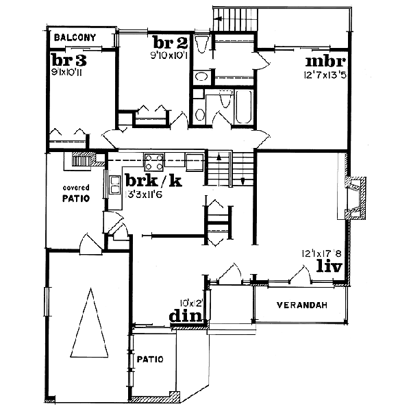 Floor Plan - Main Floor for Cottage House Plan #47-395 - 3 bed, 1.5 bath