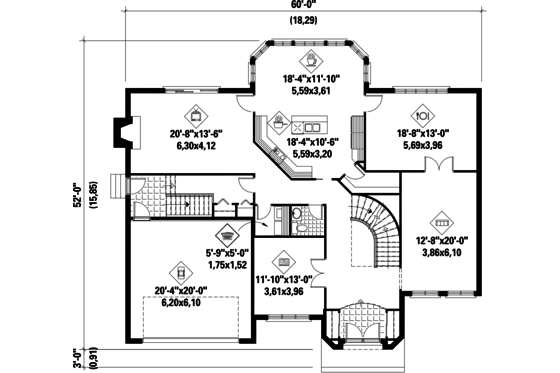 Floor Plan - Main Floor for European House Plan #25-4699 - 5 bed, 2 bath