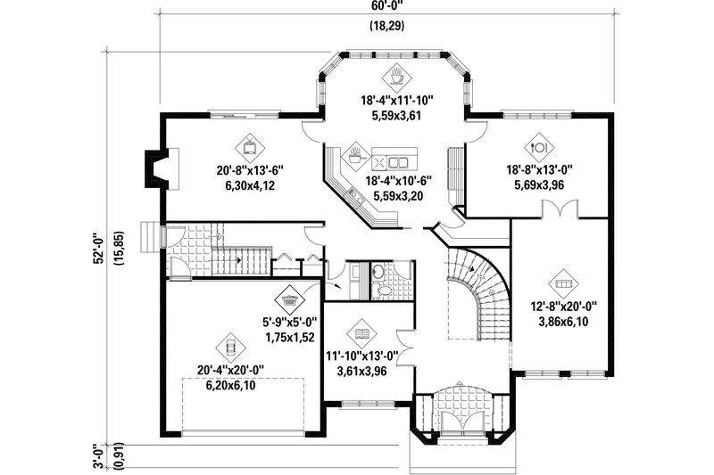 House Blueprint - Floor Plan - Main Floor for European House Plan #25-4699 - 5 bed, 2 bath