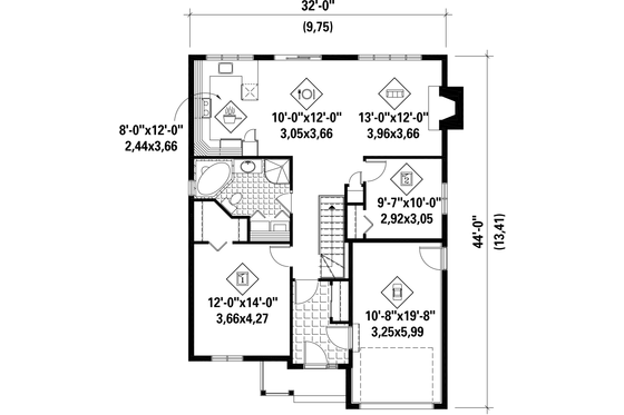 Floor Plan - Main Floor for Traditional House Plan #25-4322 - 2 bed, 1 bath