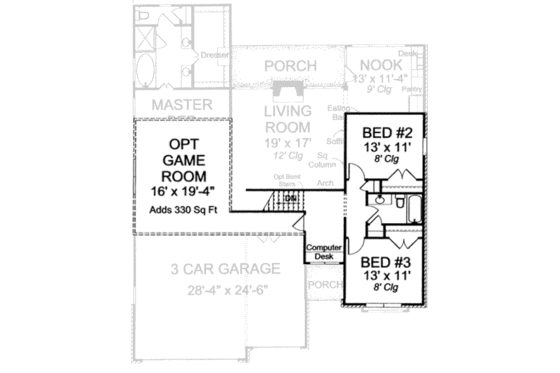 Floor Plan - Upper Floor 1 for European House Plan #20-1838 - 3 bed, 3 bath