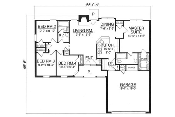 Floor Plan - Main Floor for Country House Plan #40-373 - 4 bed, 2 bath