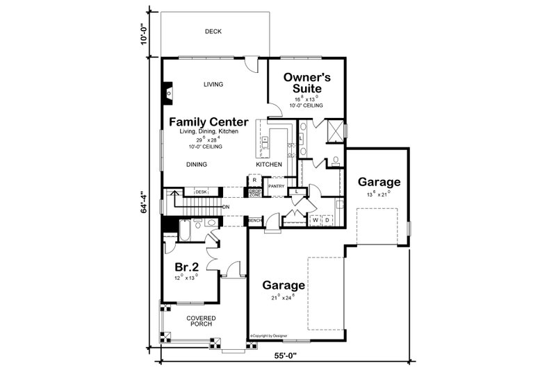 Home Plan - Floor Plan - Main Floor for Craftsman House Plan #20-2459 - 2 bed, 2 bath