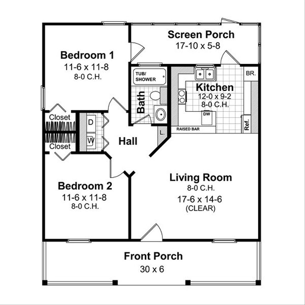 Cottage Style House Plan 2 Beds 1 Baths 800 Sq/Ft Plan