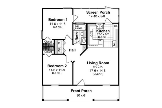 Floor Plan - Main Floor for Cottage House Plan #21-213 - 2 bed, 1 bath