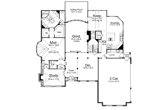 Floor Plan - Main Floor for European House Plan #119-129 - 4 bed, 3.5 bath