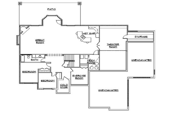 Floor Plan - Lower Floor for European House Plan #5-315 - 5 bed, 3.5 bath