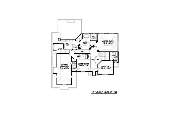 Floor Plan - Upper Floor for European House Plan #413-853 - 4 bed, 4.5 bath