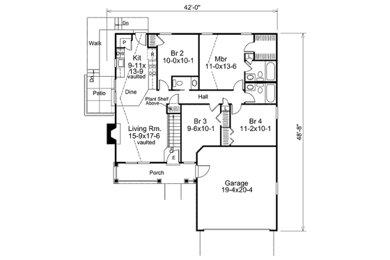 Floor Plan - Main Floor for Farmhouse House Plan #57-383 - 4 bed, 2.5 bath