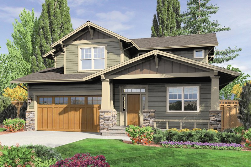 House Blueprint - Front View - 2000 square foot Craftsman home