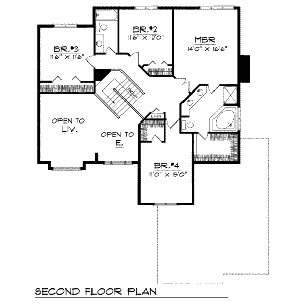 Traditional Floor Plan - Upper Floor Plan #70-394