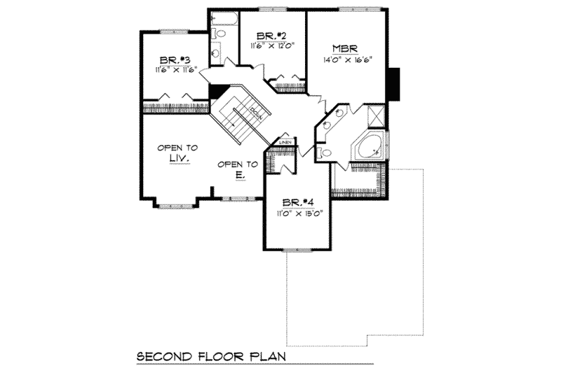 Architectural House Design - Floor Plan - Upper Floor for Traditional House Plan #70-394 - 4 bed, 2.5 bath