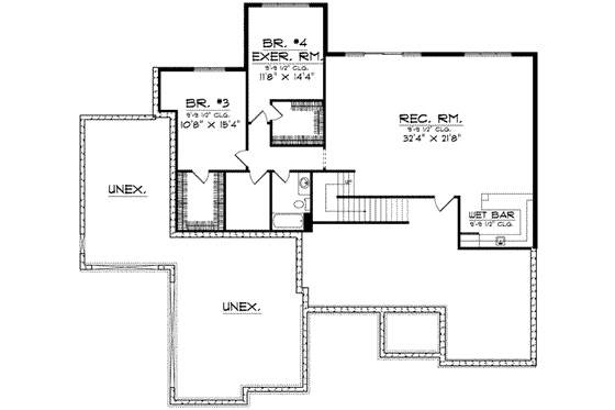Floor Plan - Lower Floor for European House Plan #70-590 - 2 bed, 1.5 bath