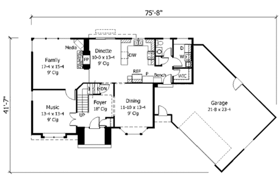 Floor Plan - Main Floor for Tudor House Plan #51-118 - 3 bed, 2.5 bath
