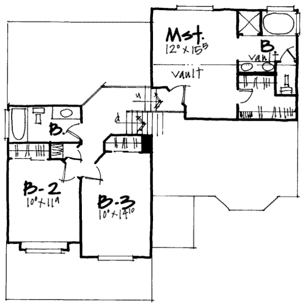 Floor Plan - Upper Floor for Traditional House Plan #308-201 - 3 bed, 2.5 bath