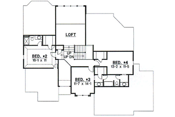 Floor Plan - Upper Floor for European House Plan #67-706 - 4 bed, 3 bath