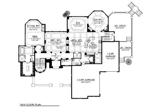 Main Level floor plan  - 6400 square foot European style home