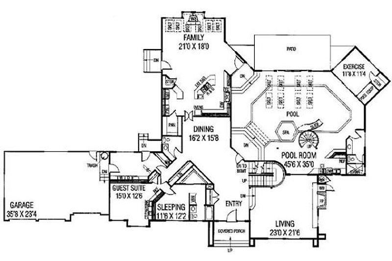 Home Plan - Floor Plan - Main Floor for Modern House Plan #60-654 - 5 bed, 5.5 bath