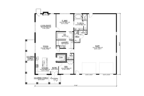 Floor Plan - Main Floor for Barndominium House Plan #1064-259 - 1 bed, 1.5 bath