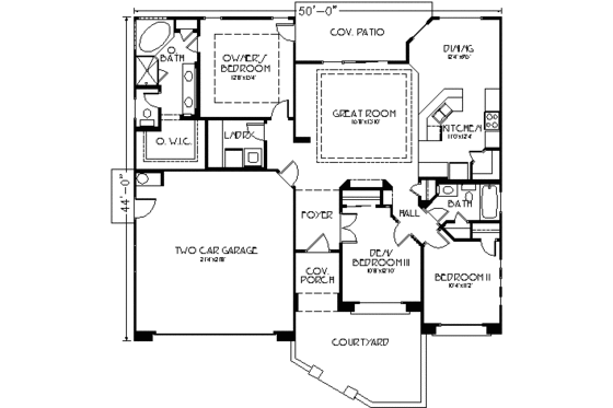 Floor Plan - Main Floor for Adobe / Southwestern House Plan #24-217 - 3 bed, 2 bath