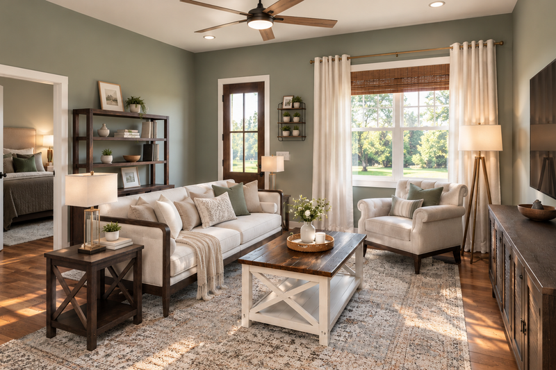 House Design - Interior - Family Room for Farmhouse House Plan #44-321 - 3 bed, 2 bath
