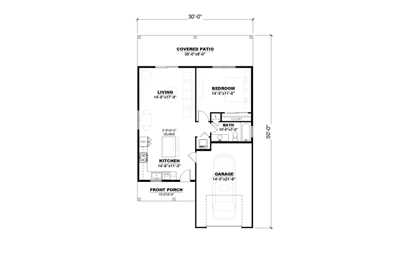 House Blueprint - Floor Plan - Main Floor for Farmhouse House Plan #1117-40 - 1 bed, 1 bath