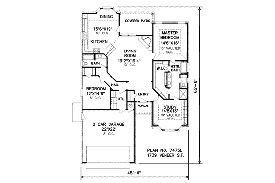 Floor Plan - Main Floor for Traditional House Plan #65-388 - 2 bed, 2 bath