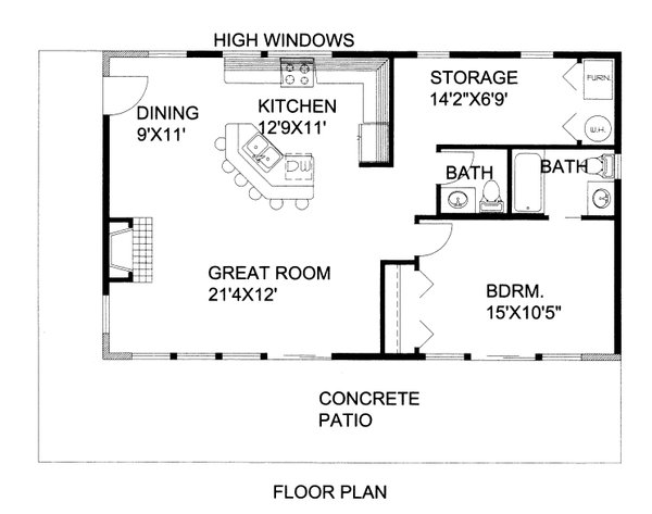 Dream House Plan - Floor Plan - Main Floor for Bungalow House Plan #117-1103 - 1 bed, 1.5 bath