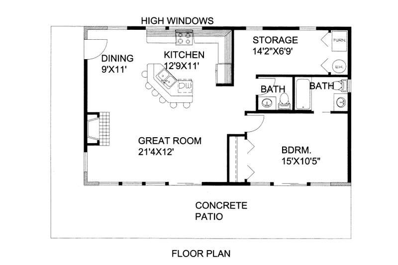 Dream House Plan - Floor Plan - Main Floor for Bungalow House Plan #117-1103 - 1 bed, 1.5 bath