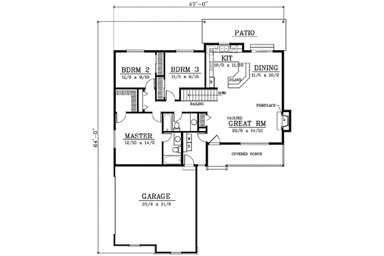 Floor Plan - Main Floor for Country House Plan #102-103 - 3 bed, 2 bath